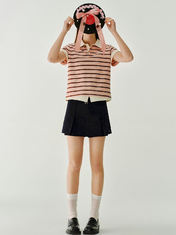 Color Clash Striped Polo Shirt【s0000011981】