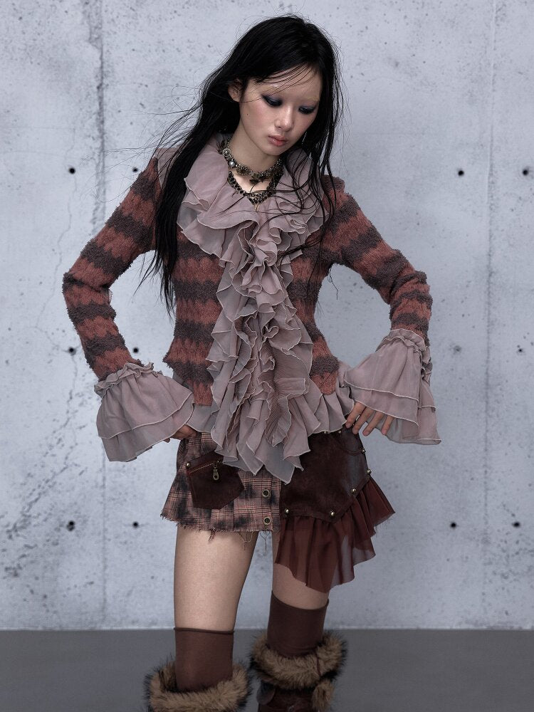 Ruffled Chiffon Flared Cardigan【s0000015548】