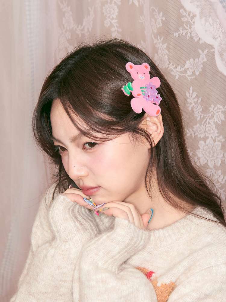 Bear Bouquet Flocked Acrylic Hairpin【s0000014508】