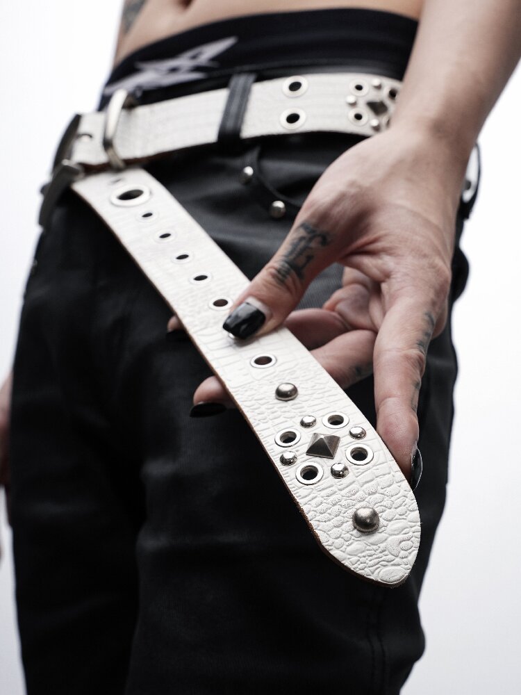 Rivet Crocodile Leather Belt【s0000018992】