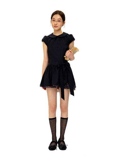 Preppy Dark Check Doll Neck Dress【s0000016427】