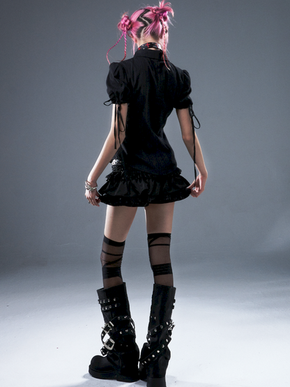 Bubble Sleeve Drawstring Shirt【s0000012946】