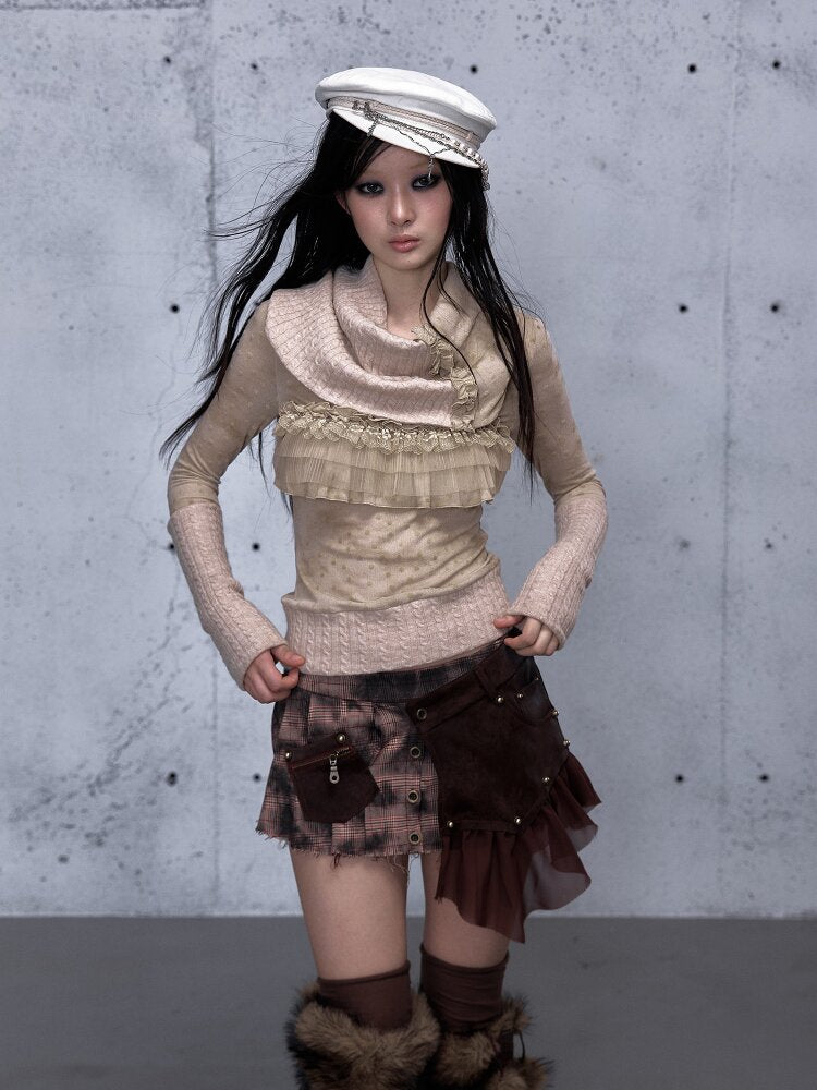 Plaid Stitching Leather Skirt【s0000015546】
