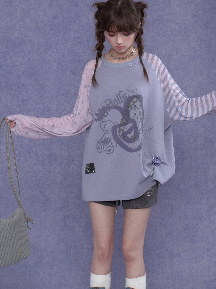 Doodle Print Raglan Sleeve T-Shirt【s0000017867】