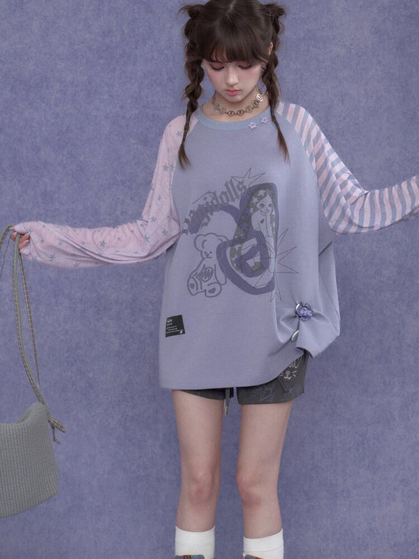 Doodle Print Raglan Sleeve T-Shirt【s0000017867】