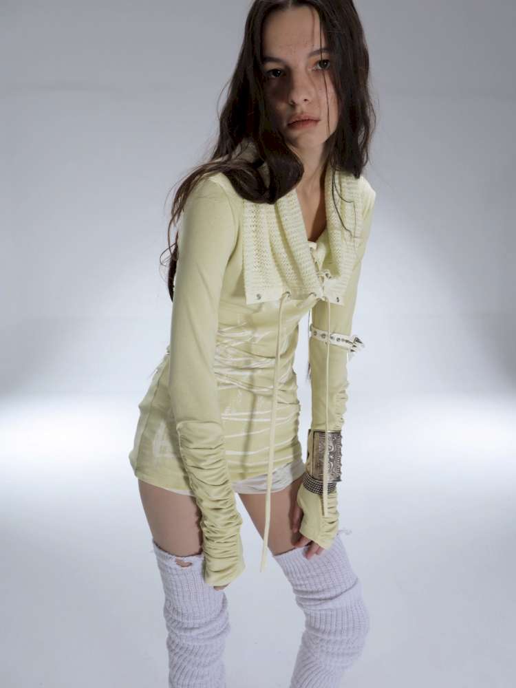 Original Shoulder Knit Stacked Collar Top【s0000014712】