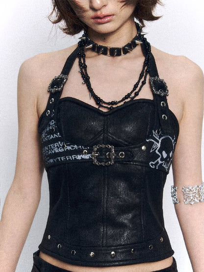 Punk Printed Leather Camisole【s0000015961】