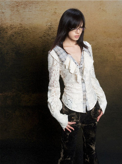 Ruffle Double Layer Collar Slim Shirt【s0000011814】