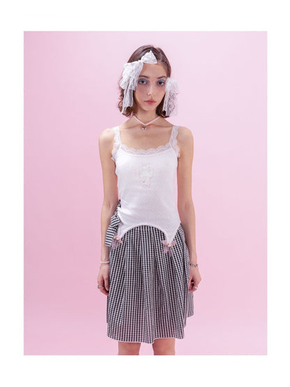 Splicing Cross Lace Mesh Bowknot Camisole [S0000009330]