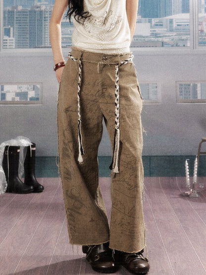 Retro Light Asian Letter Print Slacks【s0000016523】