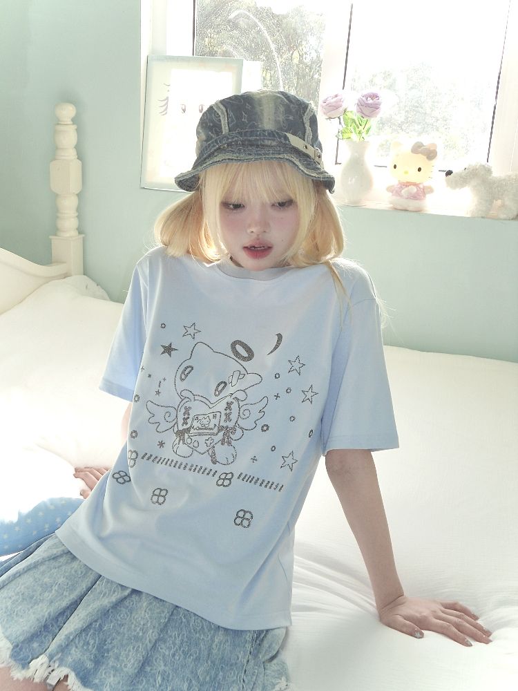 Angel Cat Short Sleeve T-Shirt【s0000012200】