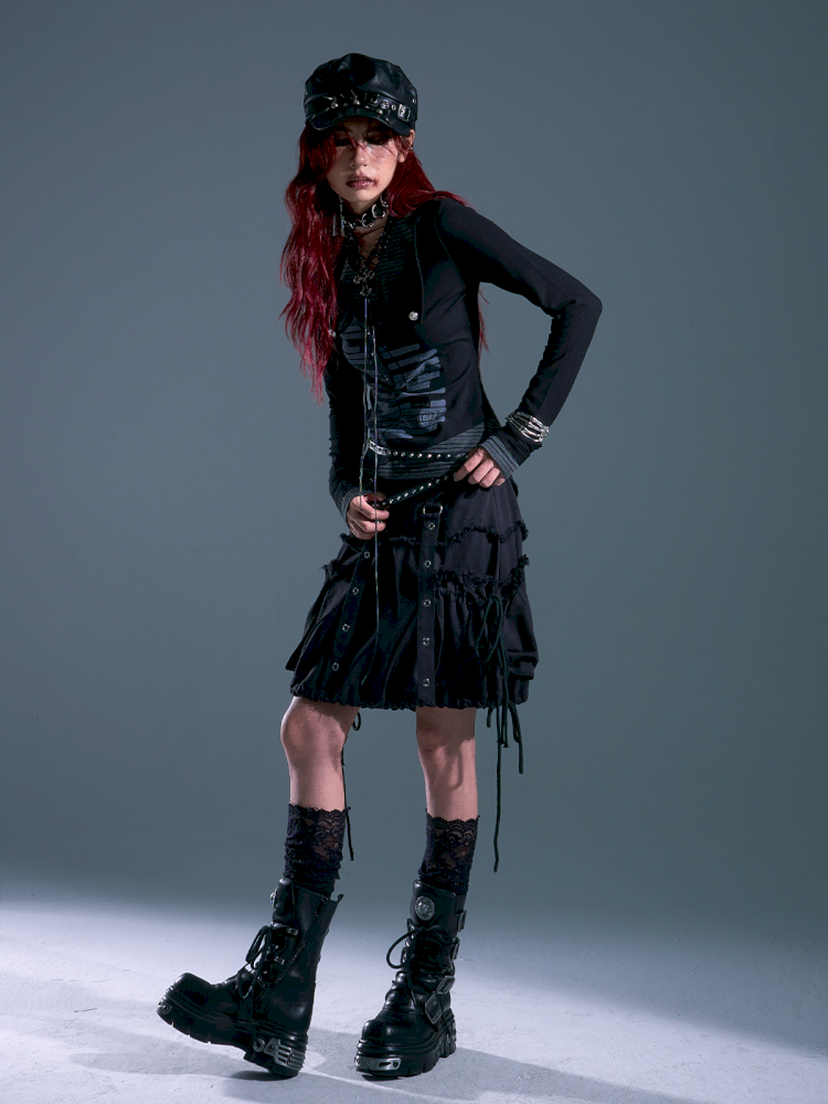 3D Pocket Frayed Hem Puffy Skirt【s0000013918】