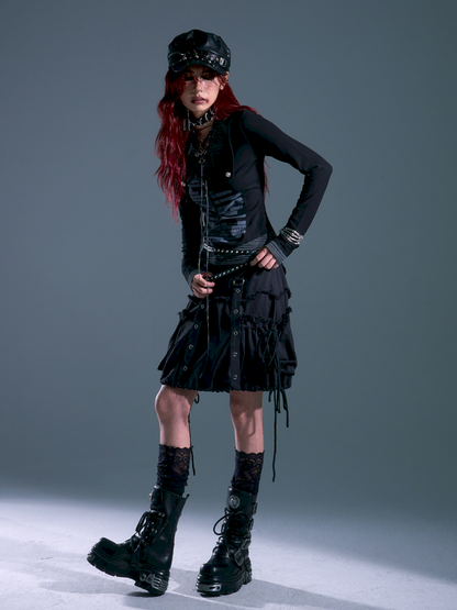 3D Pocket Frayed Hem Puffy Skirt【s0000013918】