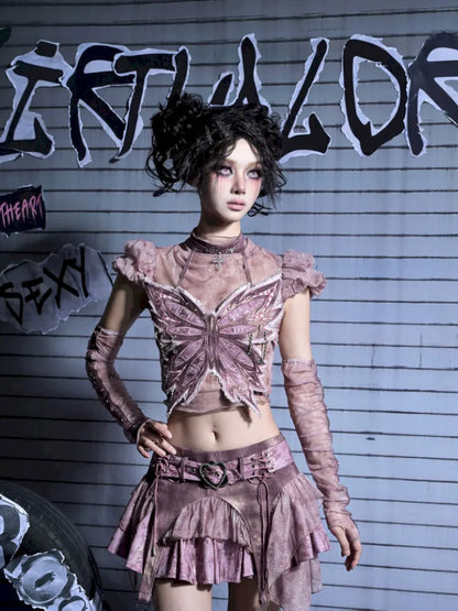 Butterfly Bandeau Mesh Base Jacket Two-Piece Set【s0000014030】