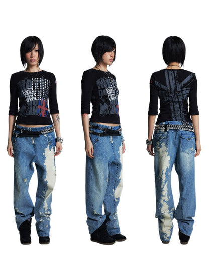 Low Rise Distressed Denim Trousers【s0000017002】