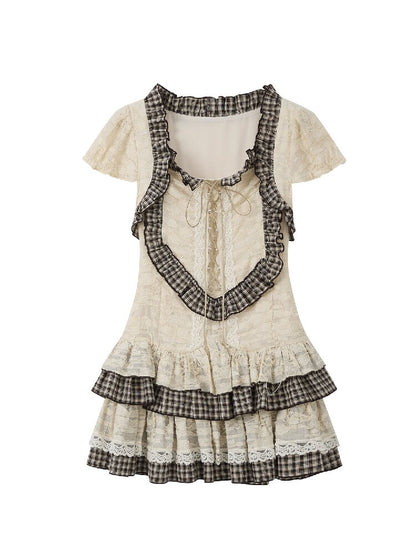Plaid Lace Drawstring Short Skirt【s0000016524】