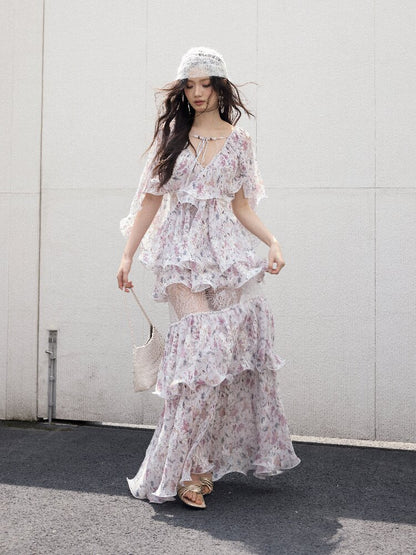 Retro Wilderness Floral Ruffled Dress【s0000016861】