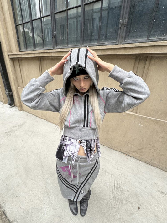 Hooded Sweatshirt Short Jacket Half Skirt Set【s0000007659】