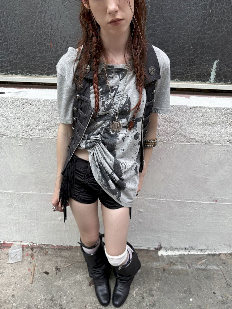 Drawstring Denim Girl Print T-Shirt【s0000012712】