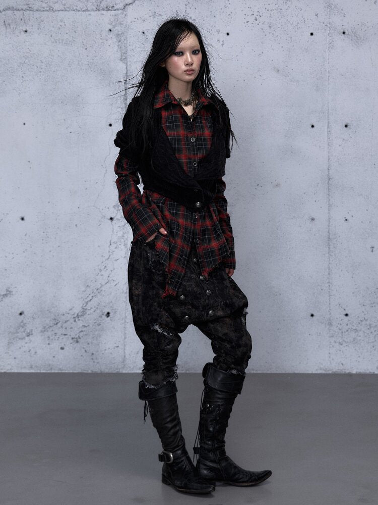 Check Knit Fake Two Piece Shirt【s0000015547】