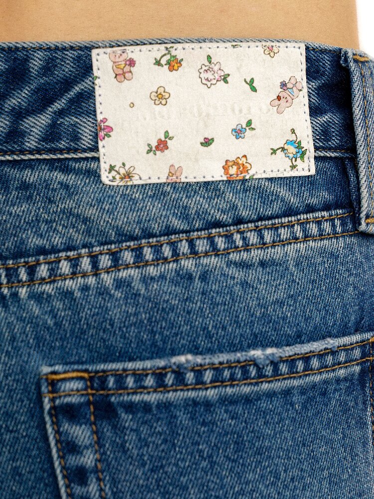 Lace Floral Leather Denim Cropped Pants【s0000017411】