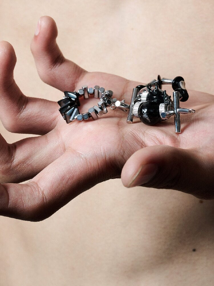 Black Gallstone Mecha Punk Ring【s0000018824】