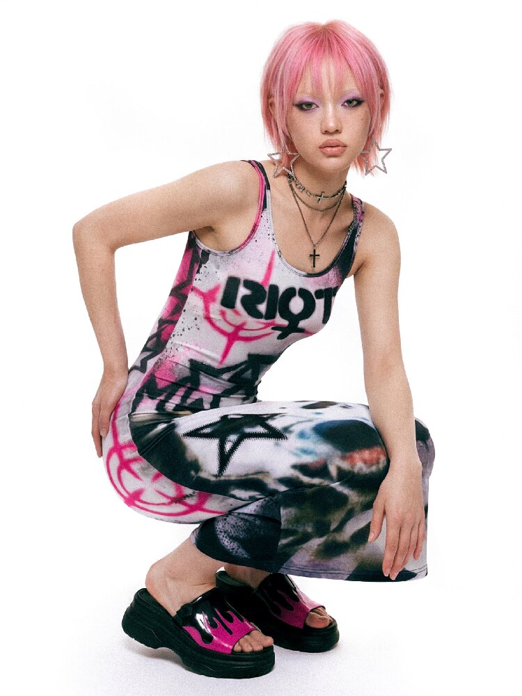 Original Graffiti Slim Vest Dress【s0000017402】