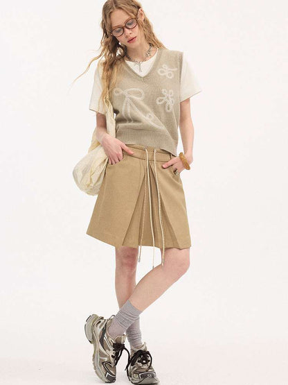 Contrast Strap Pleated A-line Skirt【s0000015414】