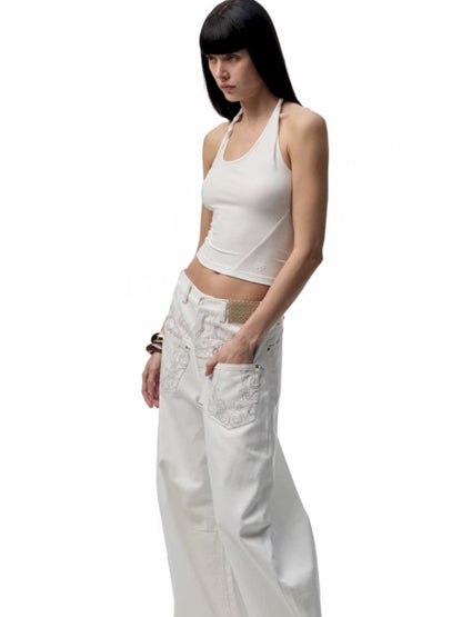 Slant U Neck Button Knot Solid Color Camisole【s0000012394】