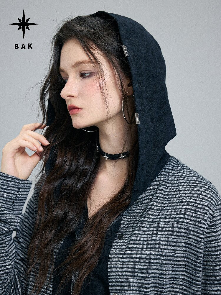 Fake Two-Piece Striped Hooded Cardigan【s0000016257】
