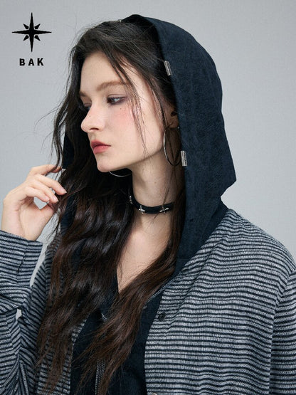 Fake Two-Piece Striped Hooded Cardigan【s0000016257】