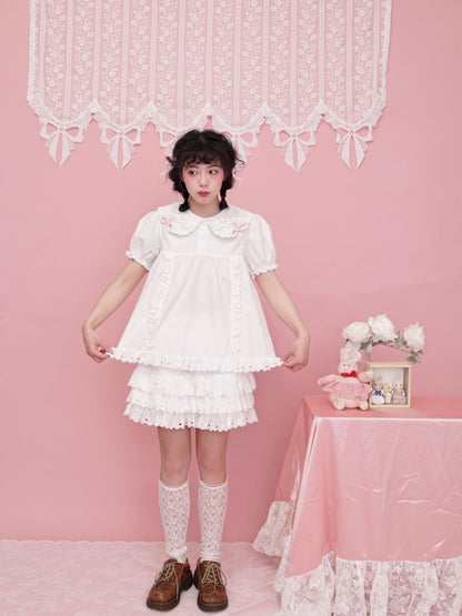 Doll collar puff sleeve lace shirt【s0000012852】