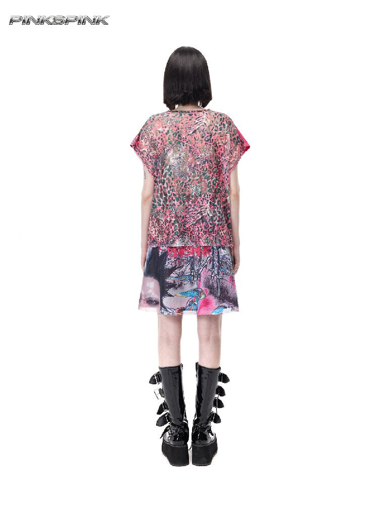 Cat Bone Print Patchwork Top【s0000017718】