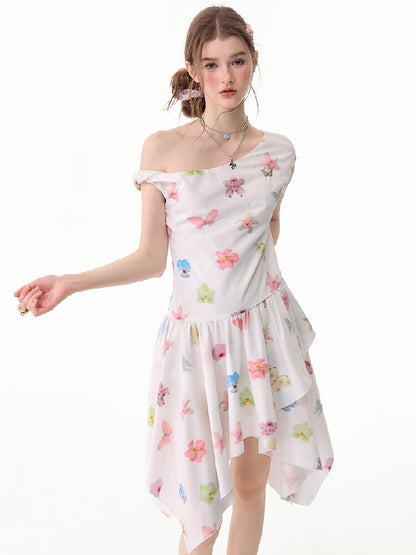 Butterfly Floral Off-Shoulder Dress【s0000017678】