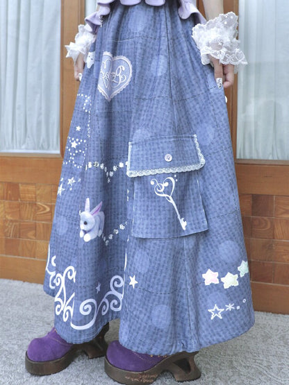 Faux Linen Polka Dot A-Line Skirt【s0000017131】