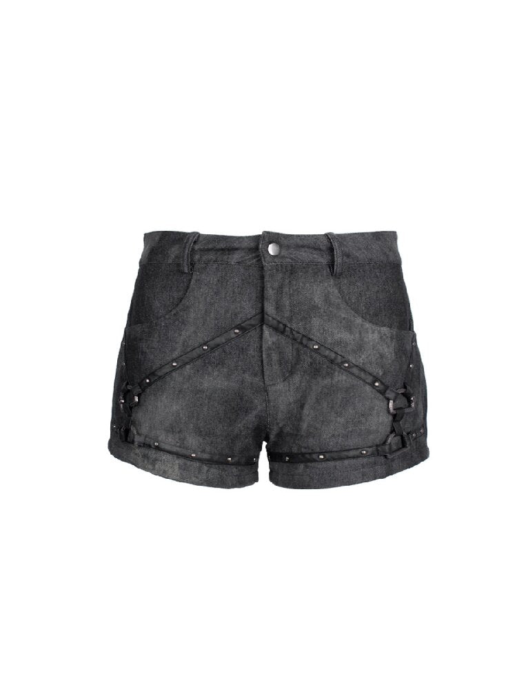 Tie-Dye Denim Studded Hot Pants【s0000018049】