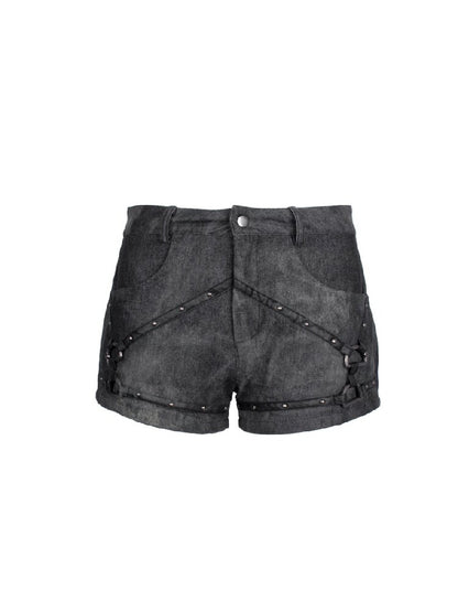 Tie-Dye Denim Studded Hot Pants【s0000018049】