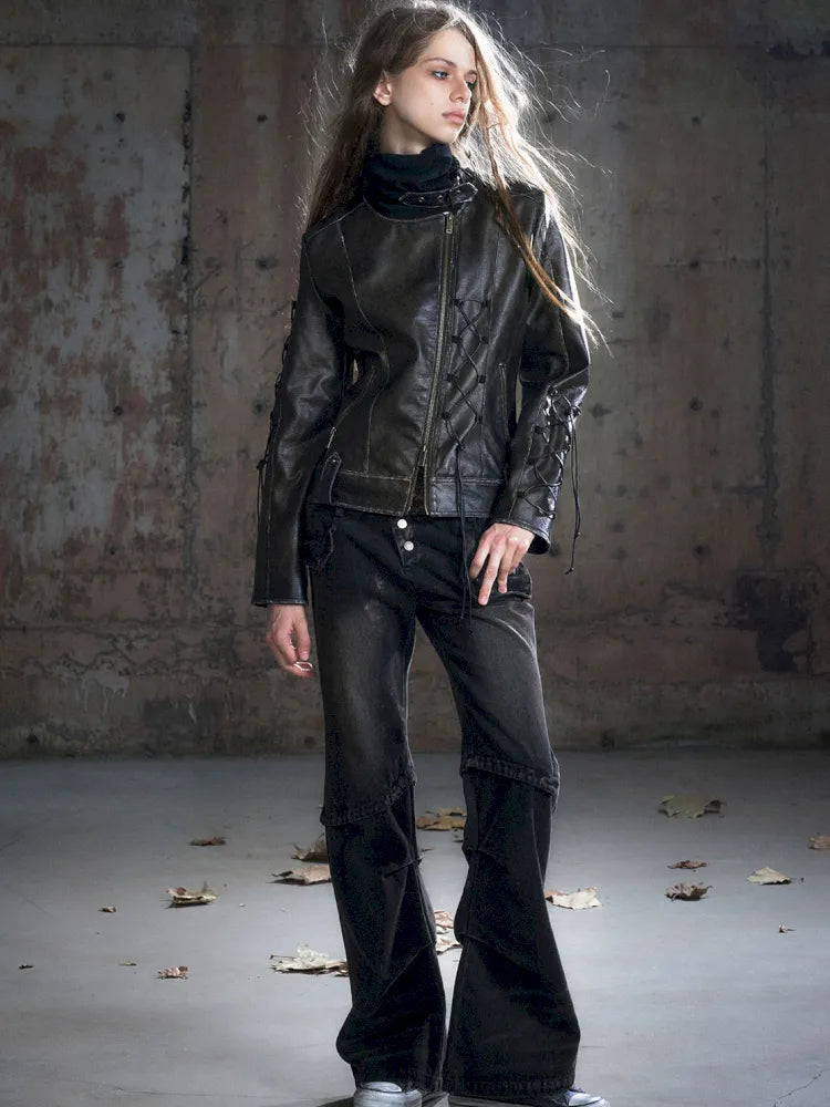 Patchwork Distressed Low-Rise Jeans【s0000013966】