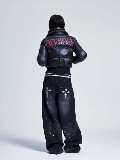 Two Tone Monogram Zip Padded Coat【s0000015012】