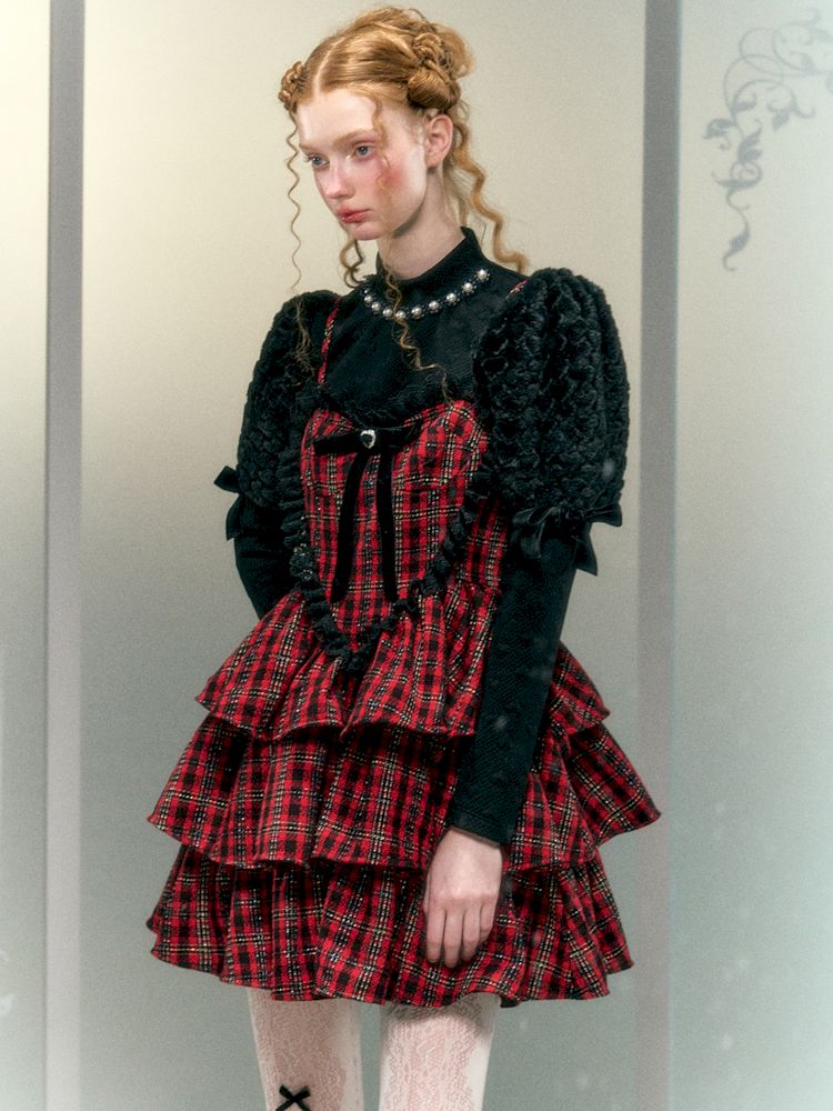 Checkered Love Puffy Cake Dresses【s0000006048】