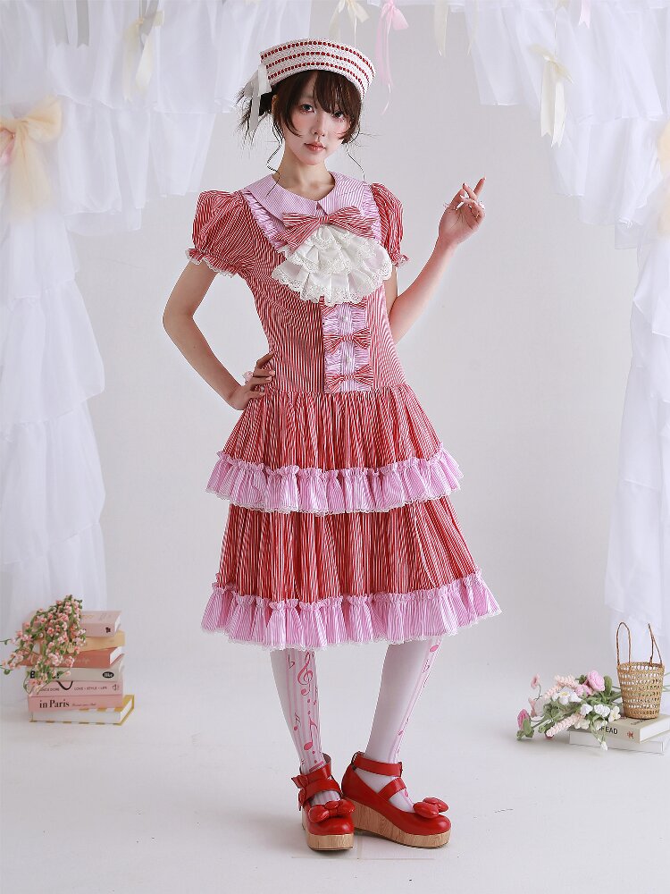 Vintage Red Striped Skirt Dress【s0000016551】