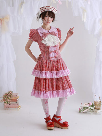 Vintage Red Striped Skirt Dress【s0000016551】