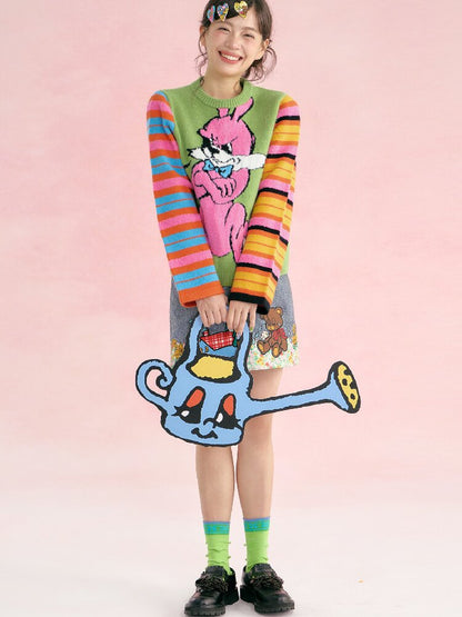 Colorful Asymmetrical Striped Knit Sweater【s0000019251】