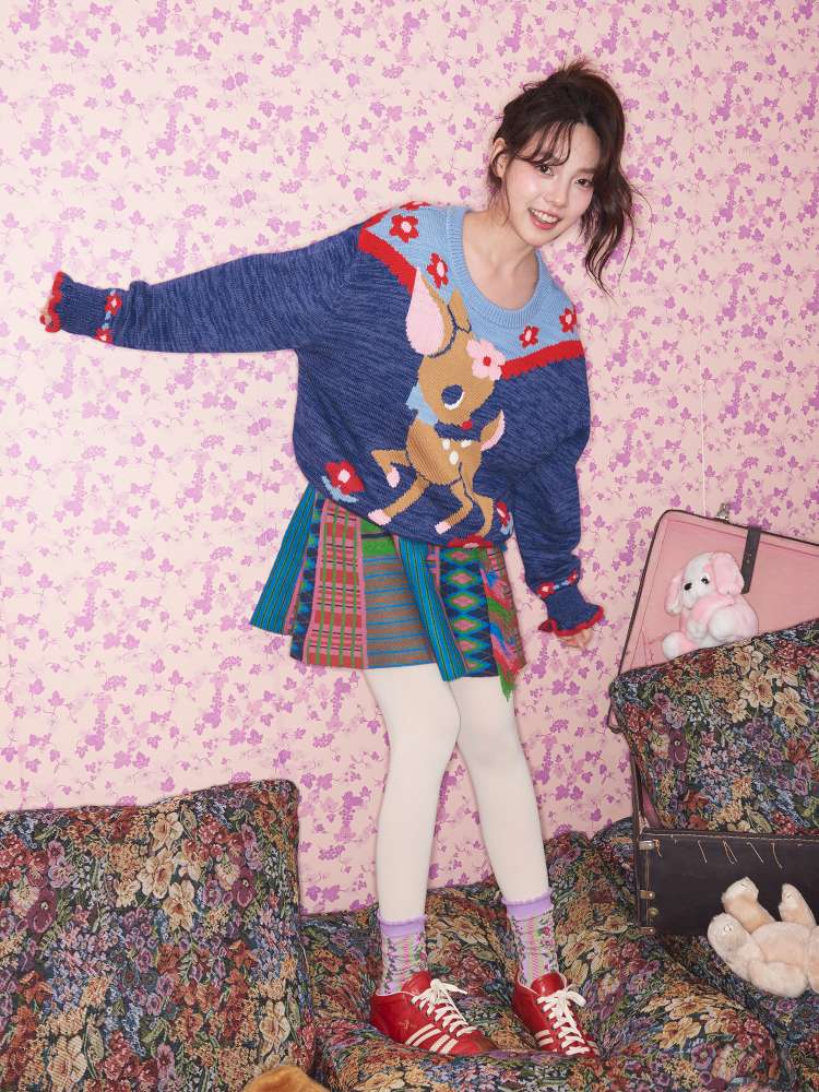 Navy Blue Off-white Fawn Sweater【s0000015025】