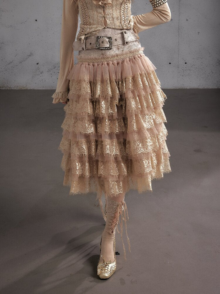 Lace Patchwork Tulle Cake Skirt【s0000019163】