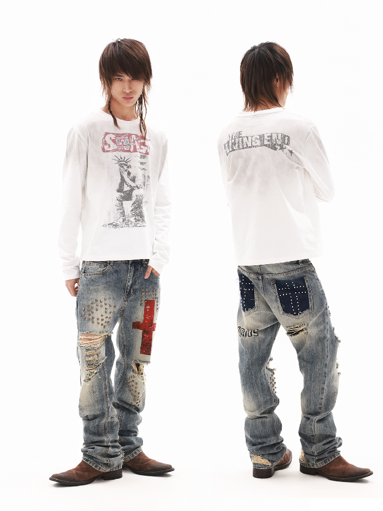 Hand Riveted Curved Knife Jeans【s0000018313】