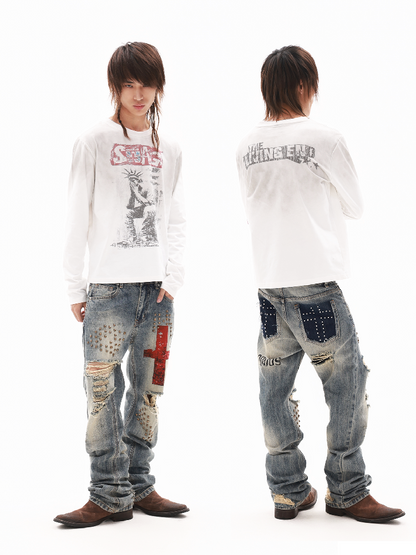 Hand Riveted Curved Knife Jeans【s0000018313】