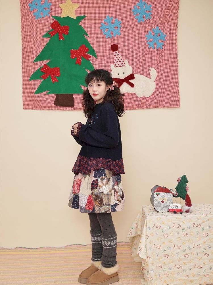 Christmas-inspired vest and half-skirt set【s0000011197】