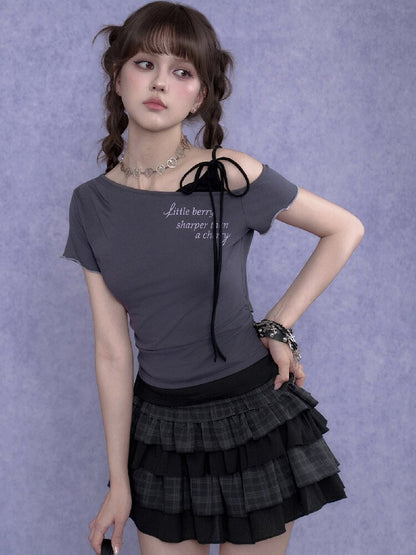 Cross-Shoulder Fake Two-Piece T-Shirt【s0000017683】