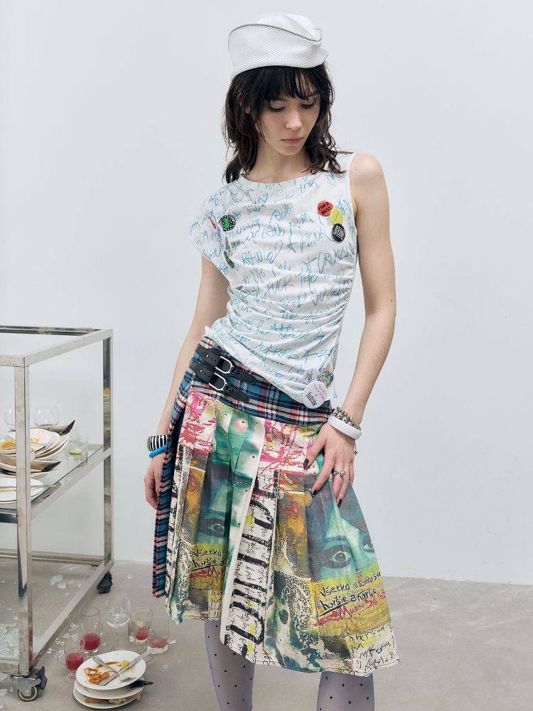 Letter Printed Pleated T-Shirt【s0000012415】
